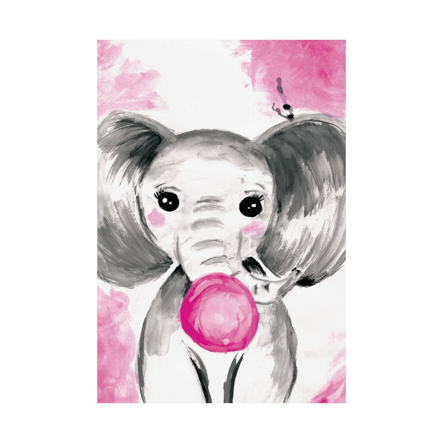 Little Elephant with pink bubblegum without AI - Matte Vertical Posters