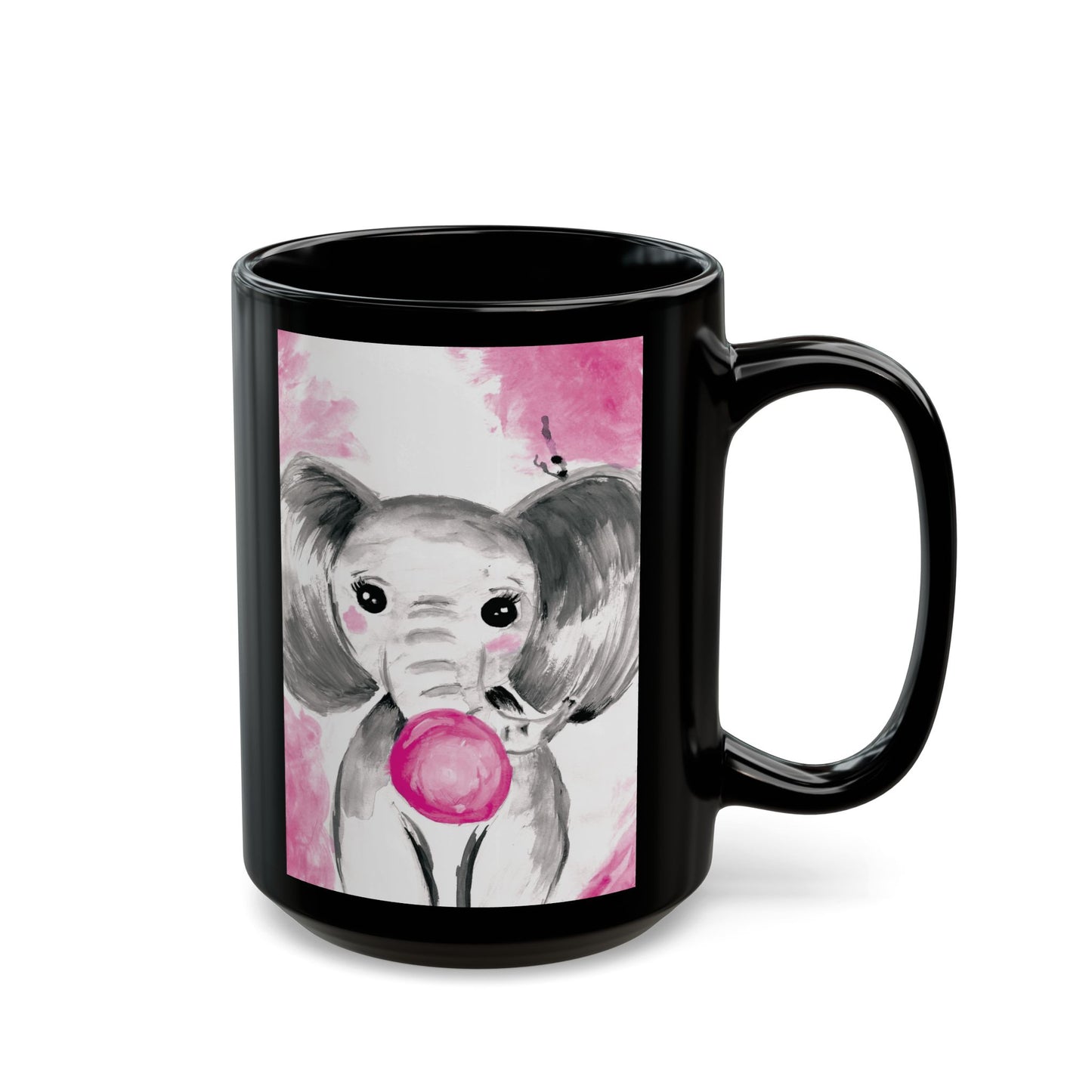 Little Elephant with pink bubblegum without AI - Black Mug (11oz, 15oz)