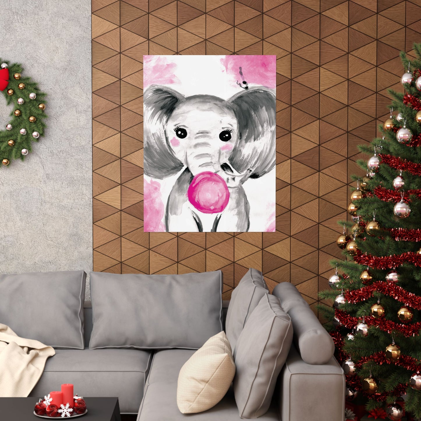 Little Elephant with pink bubblegum without AI - Matte Vertical Posters