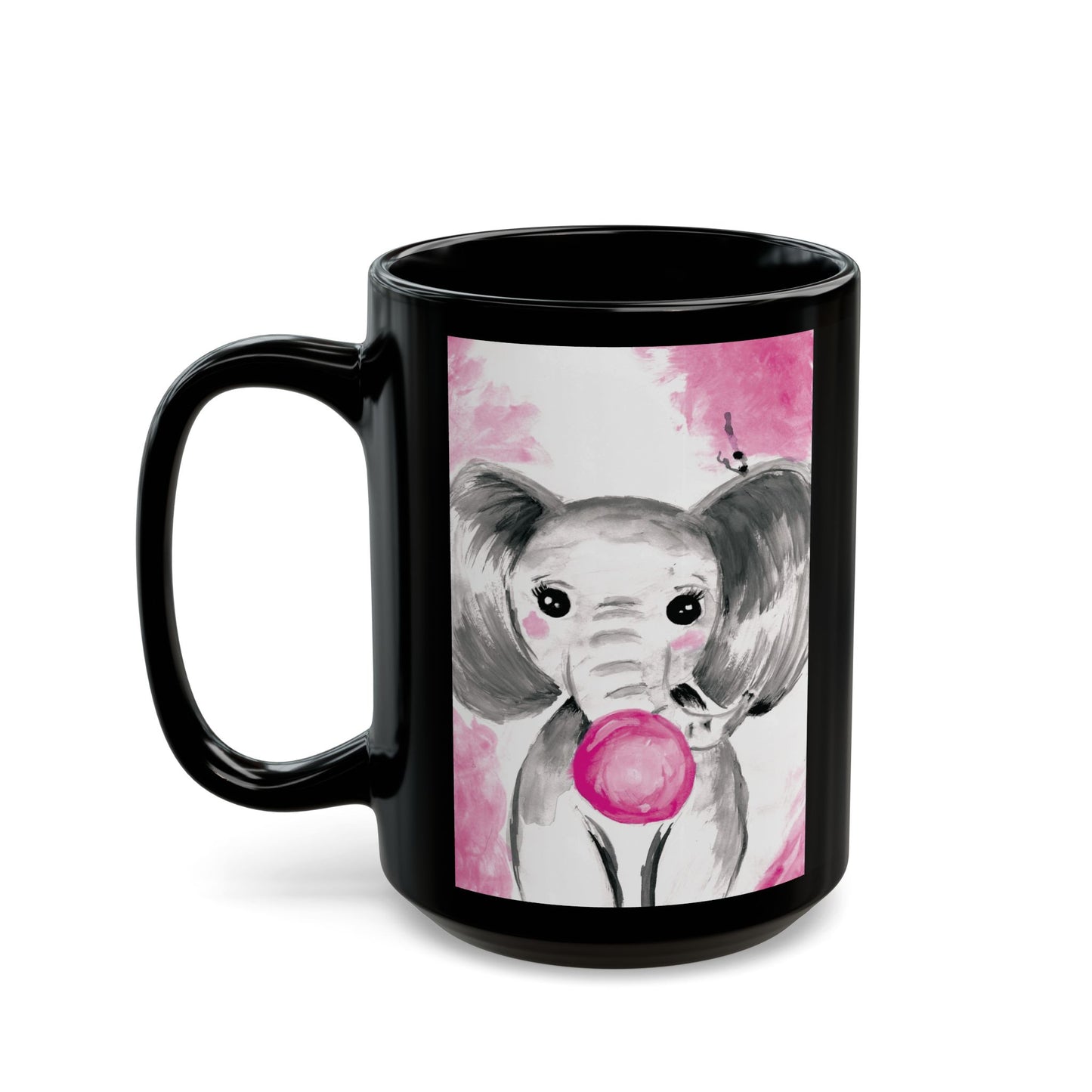 Little Elephant with pink bubblegum without AI - Black Mug (11oz, 15oz)