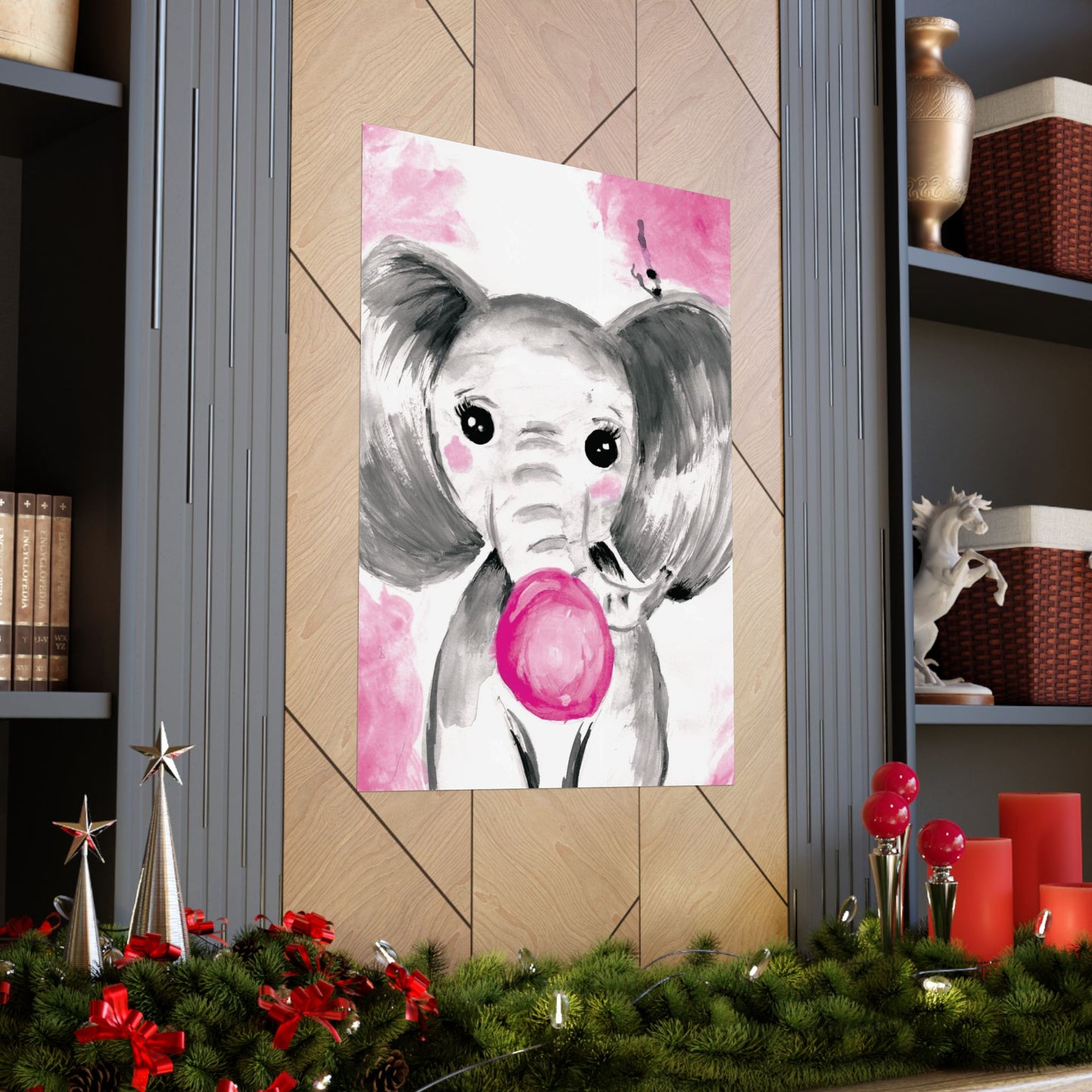 Little Elephant with pink bubblegum without AI - Matte Vertical Posters