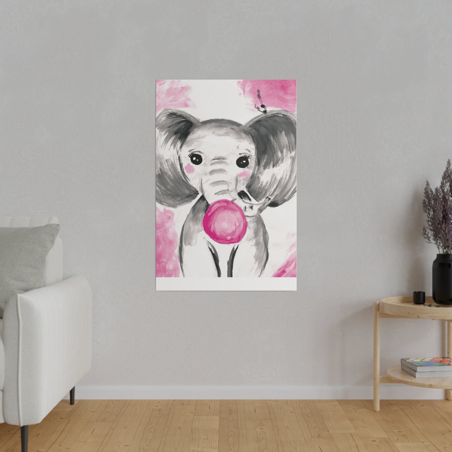 Little Elephant with pink bubblegum without AI - Matte Canvas, Stretched, 0.75"