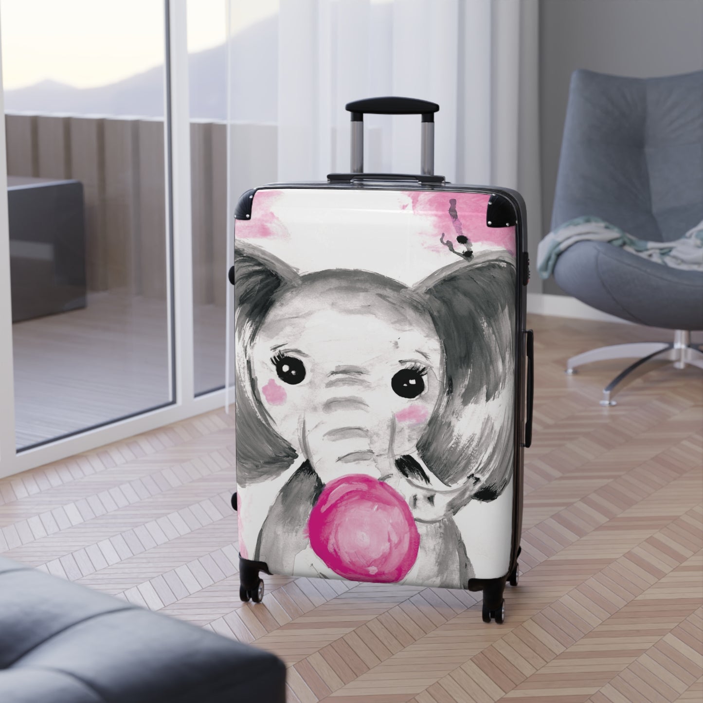 Little Elephant with pink bubblegum without AI - Suitcases