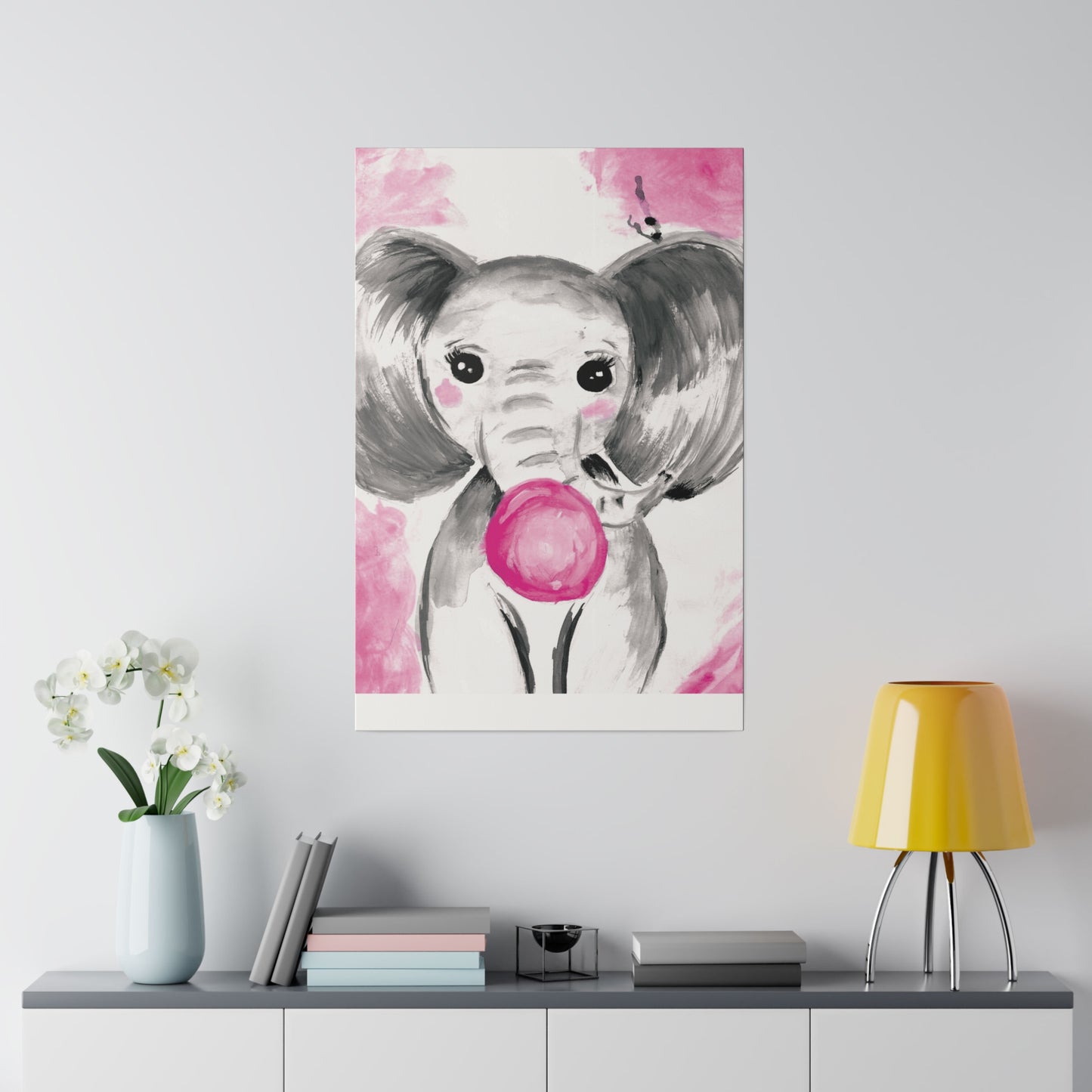 Little Elephant with pink bubblegum without AI - Matte Canvas, Stretched, 0.75"