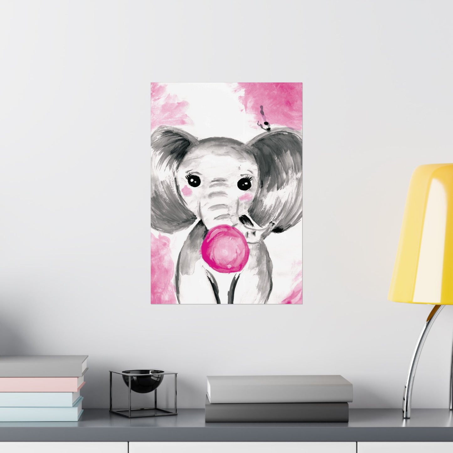 Little Elephant with pink bubblegum without AI - Matte Vertical Posters