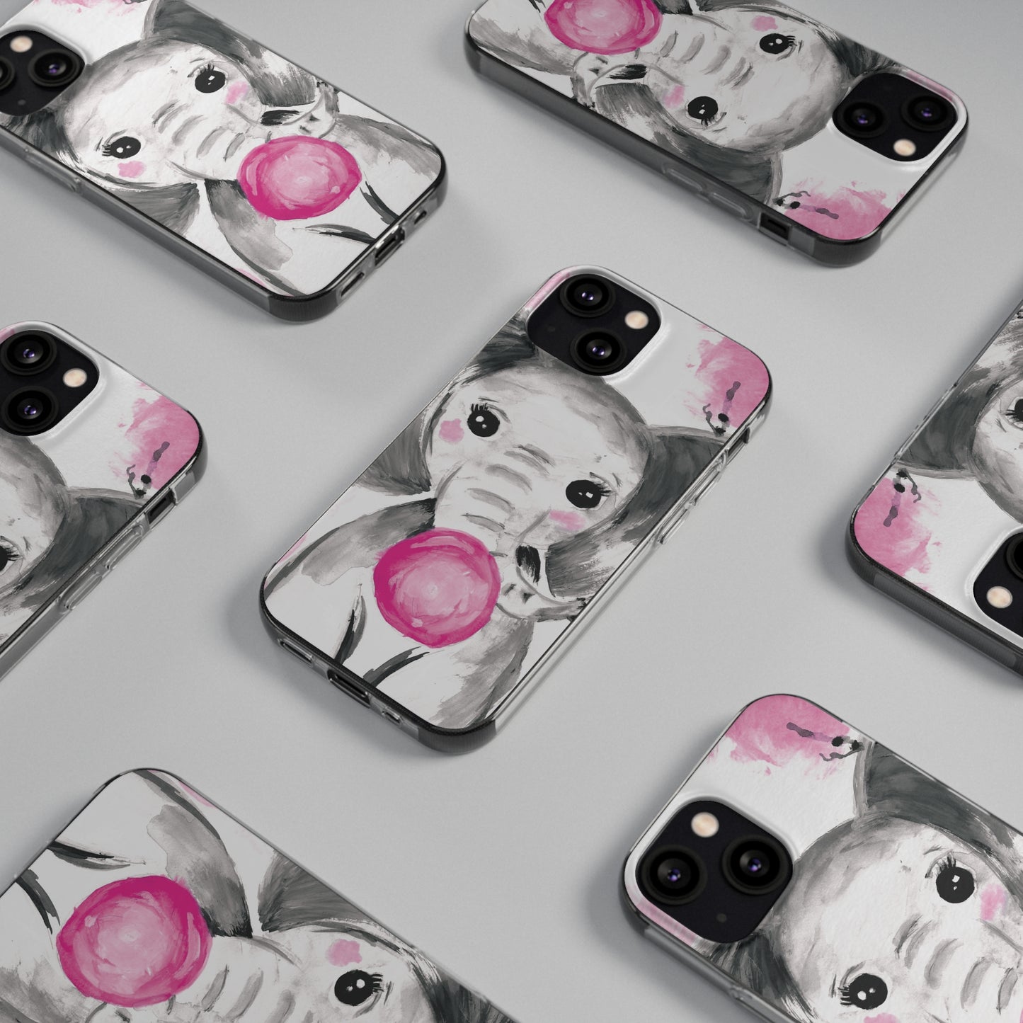 Little Elephant with pink bubblegum without AI - Soft Phone Cases