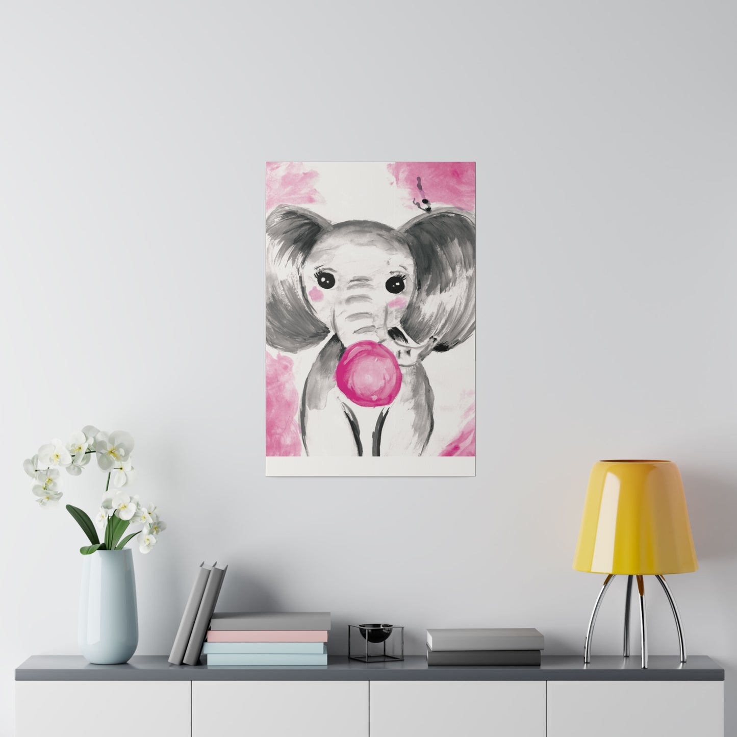 Little Elephant with pink bubblegum without AI - Matte Canvas, Stretched, 0.75"
