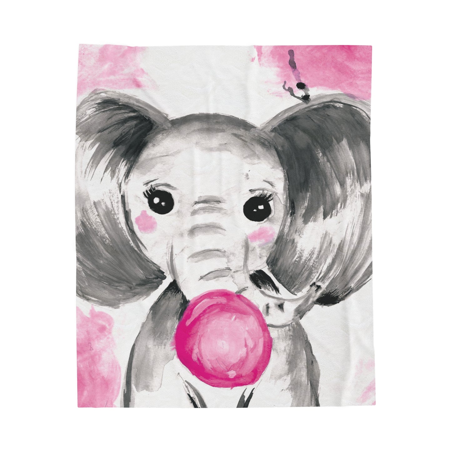 Little Elephant with pink bubblegum without AI - Velveteen Plush Blanket