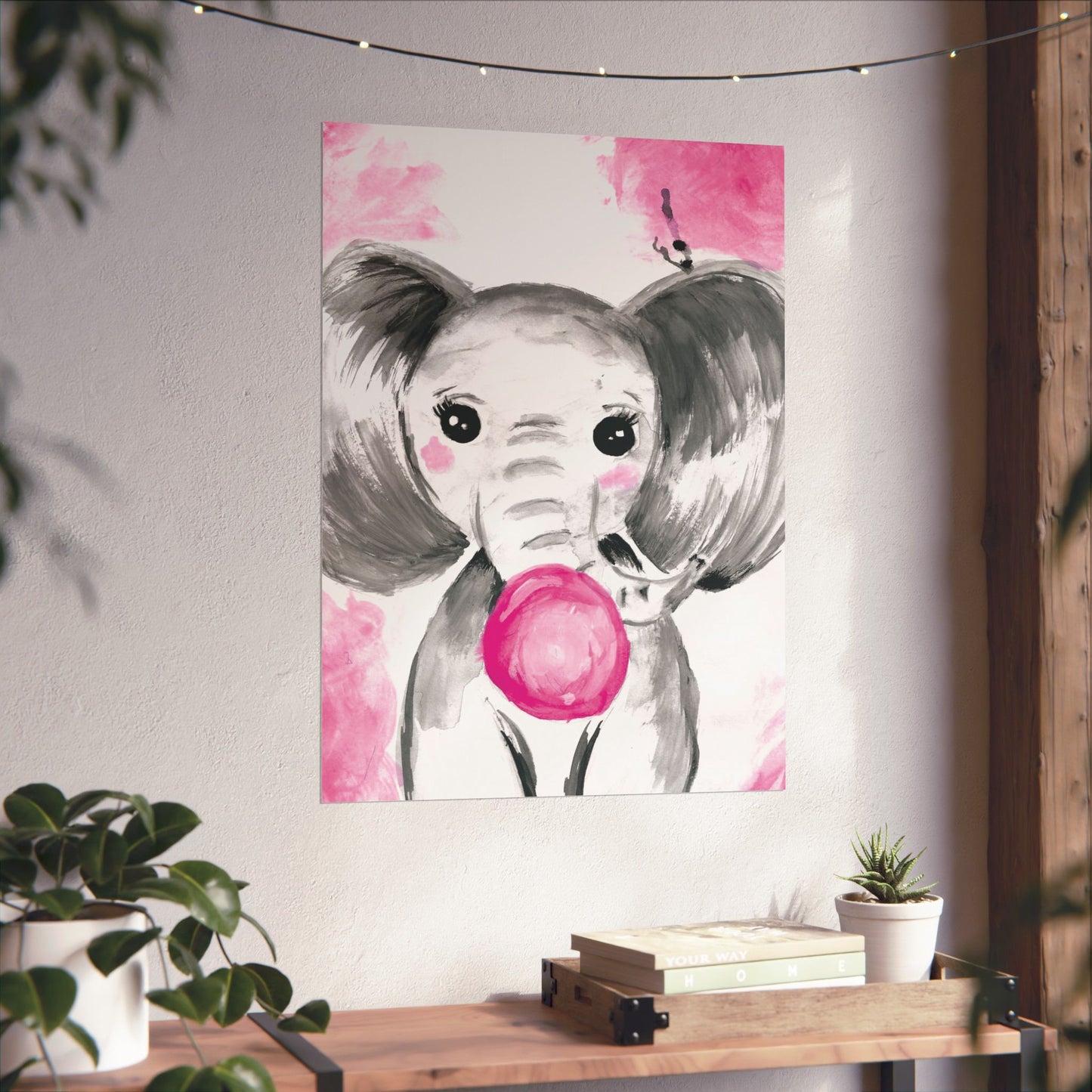 Little Elephant with pink bubblegum without AI - Matte Vertical Posters