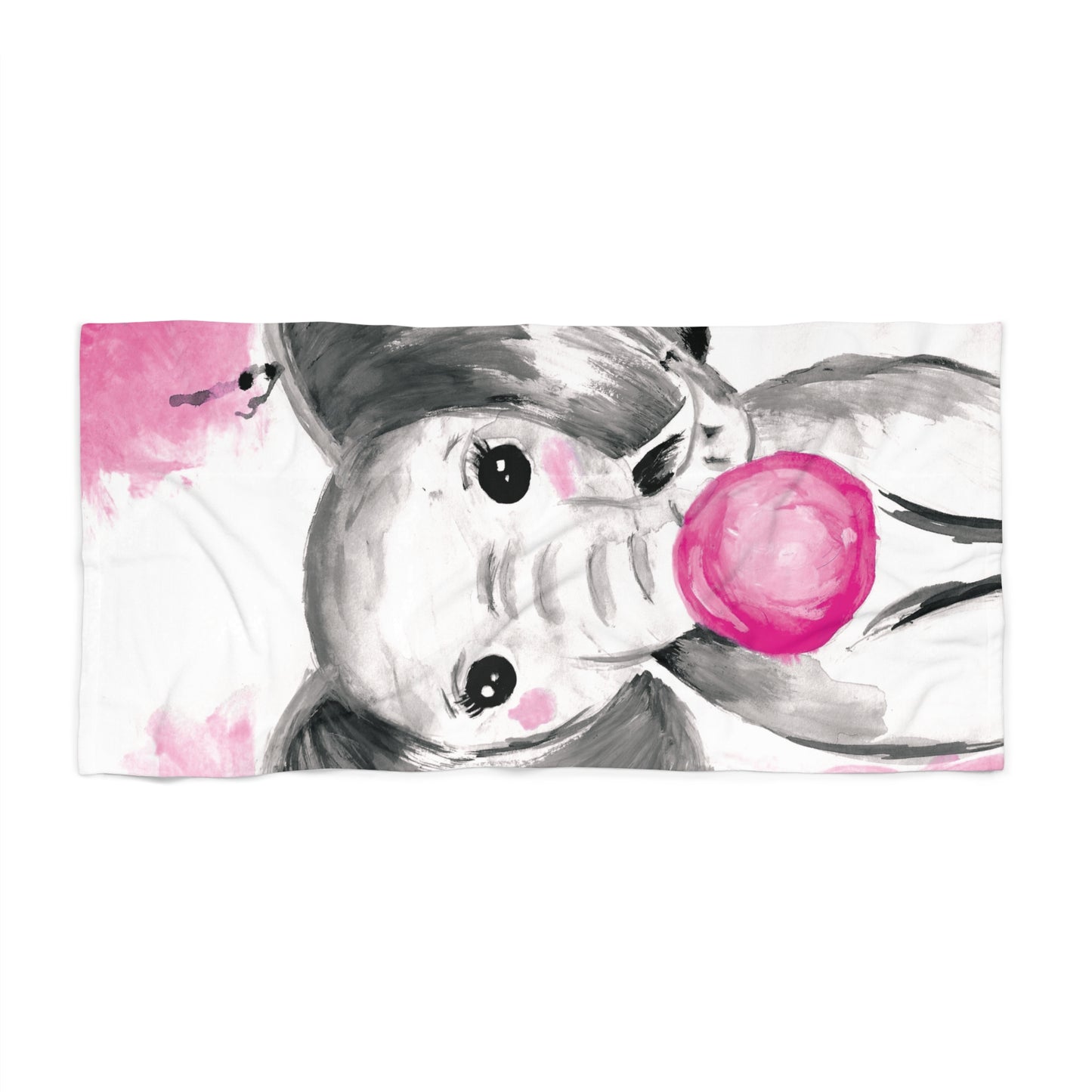 Little Elephant with pink bubblegum without AI - Beach Towel