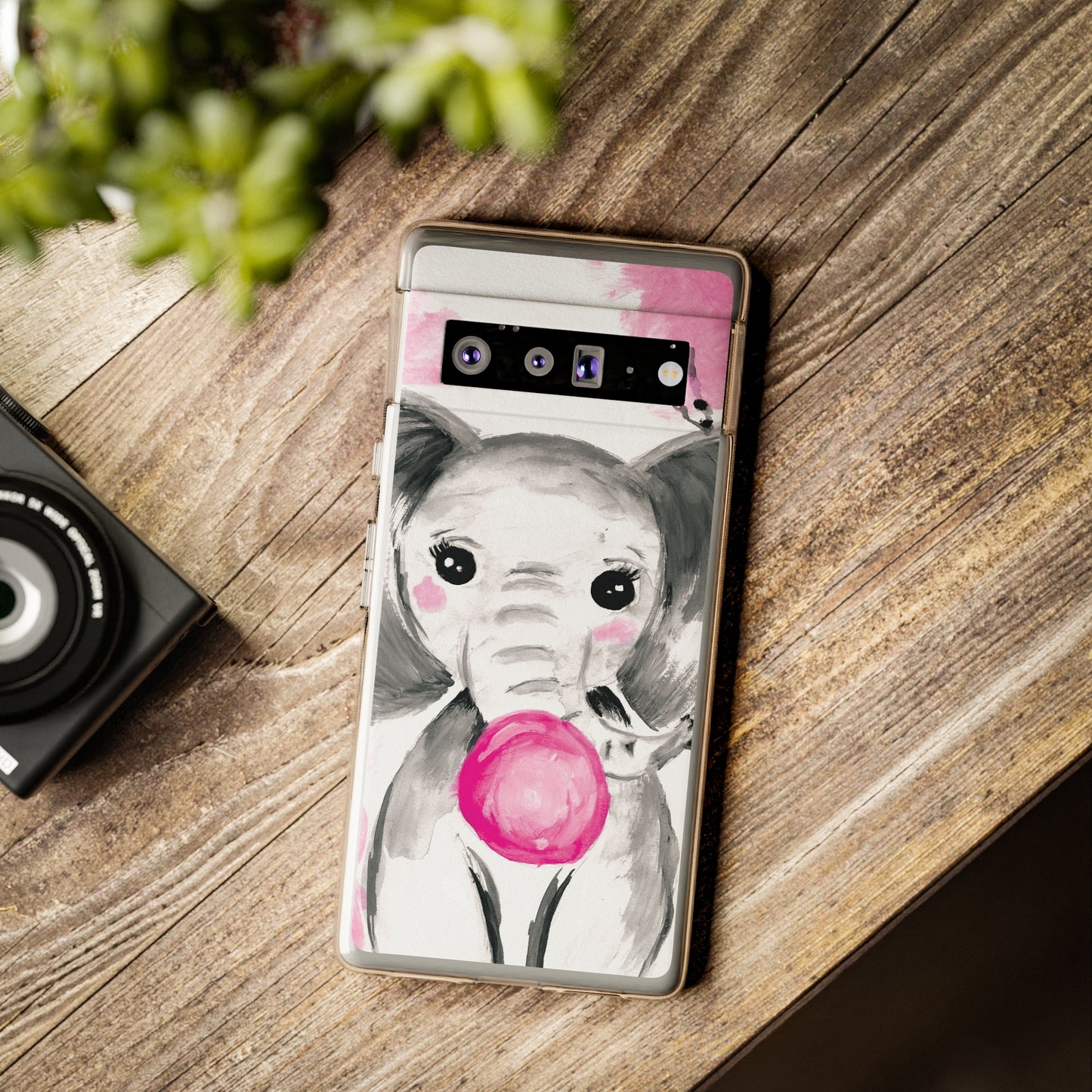 Little Elephant with pink bubblegum without AI - Soft Phone Cases