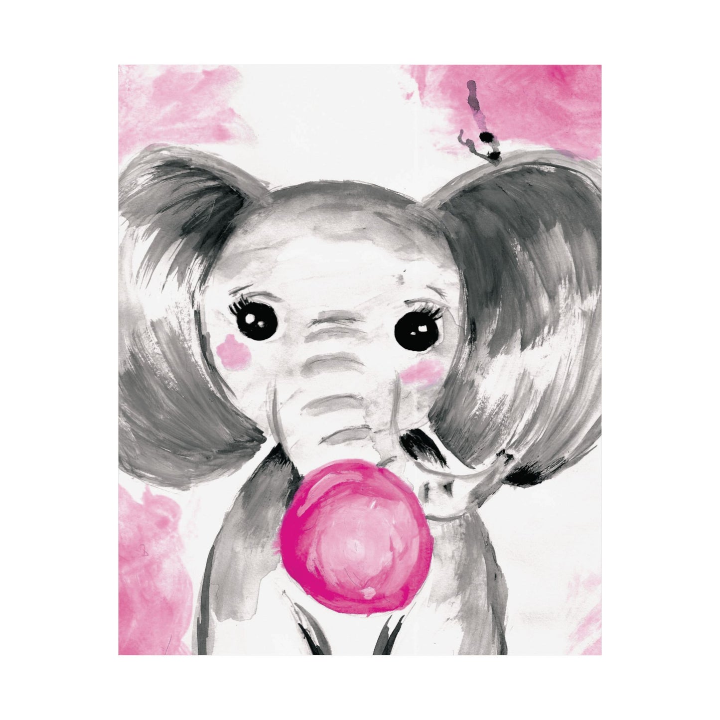 Little Elephant with pink bubblegum without AI - Matte Vertical Posters