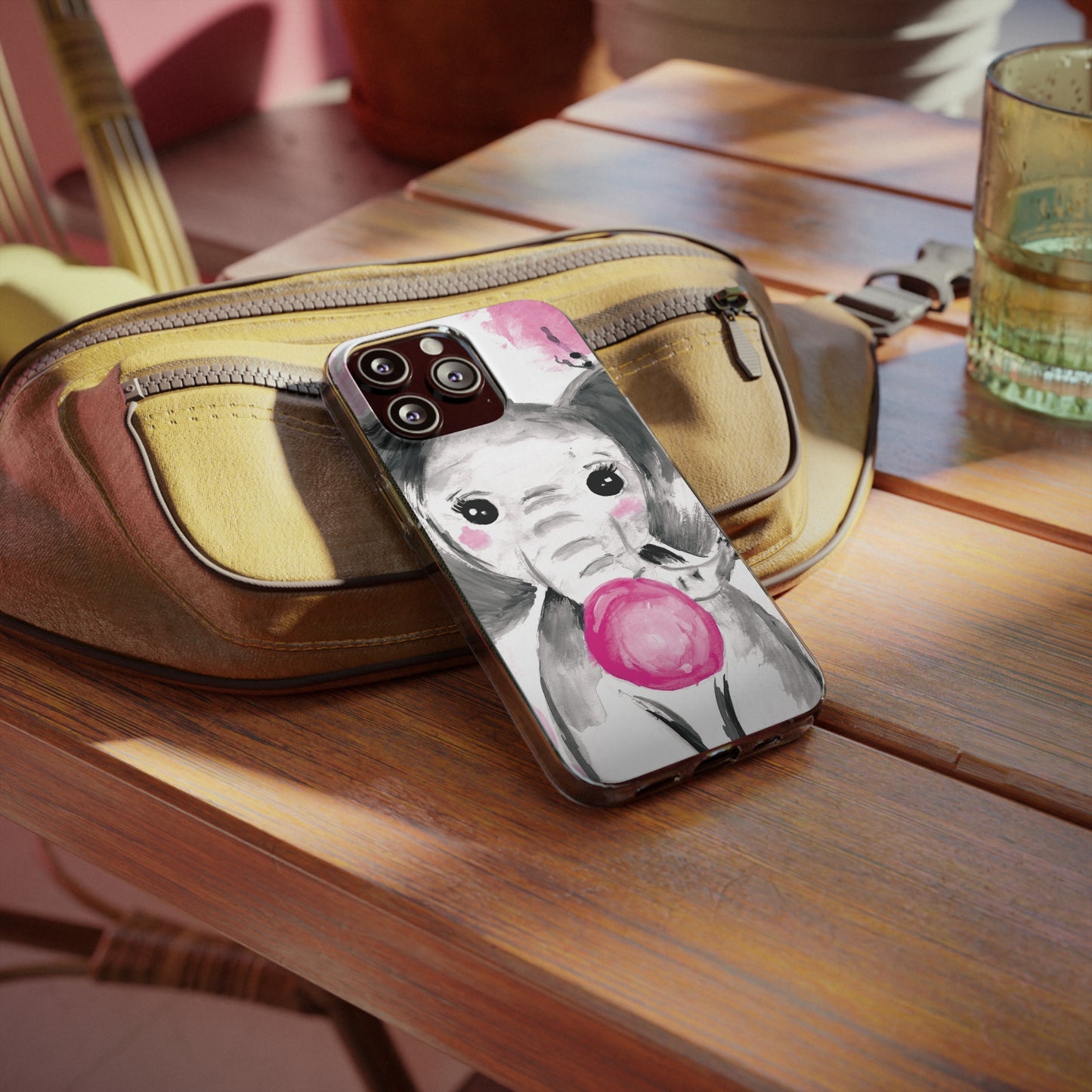 Little Elephant with pink bubblegum without AI - Soft Phone Cases