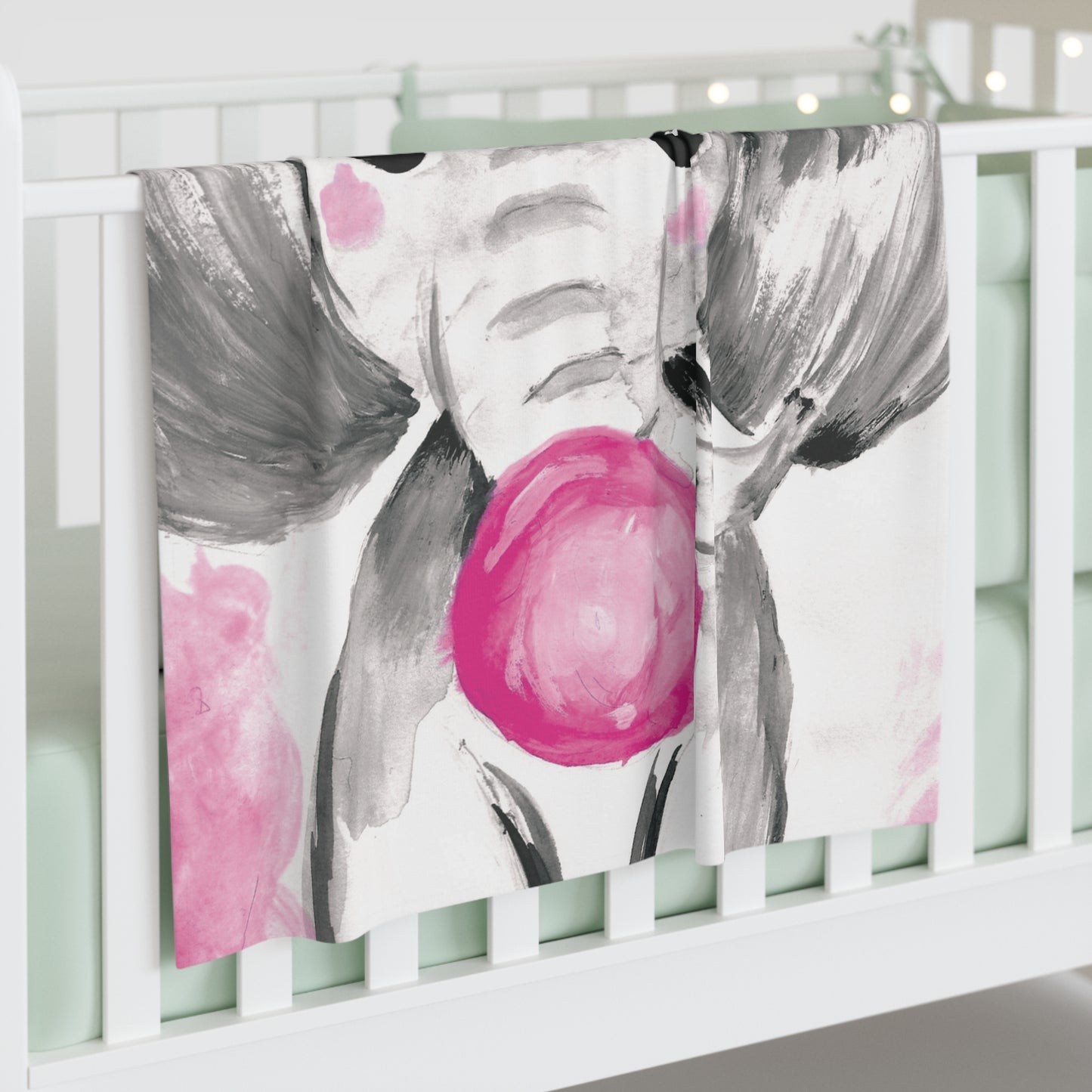 Little Elephant with pink bubblegum without AI - Baby Swaddle Blanket