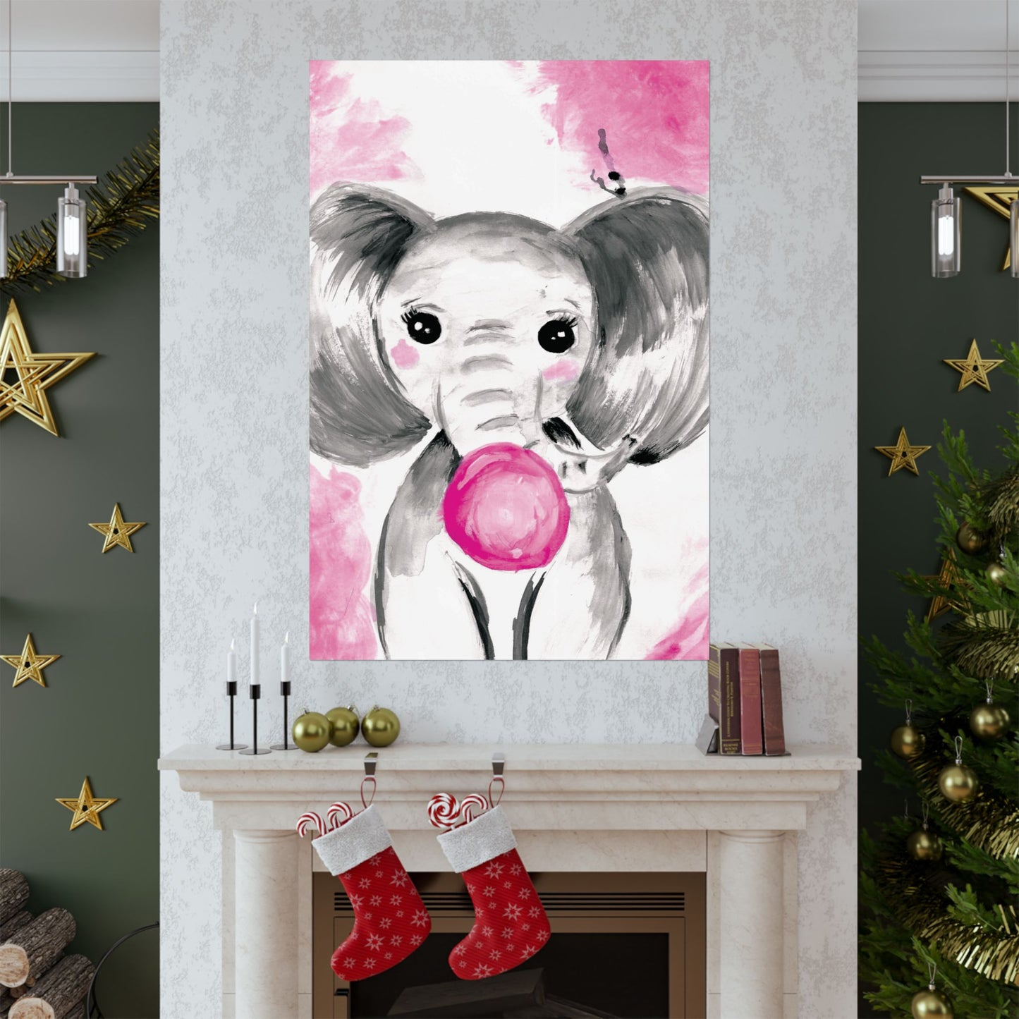 Little Elephant with pink bubblegum without AI - Matte Vertical Posters