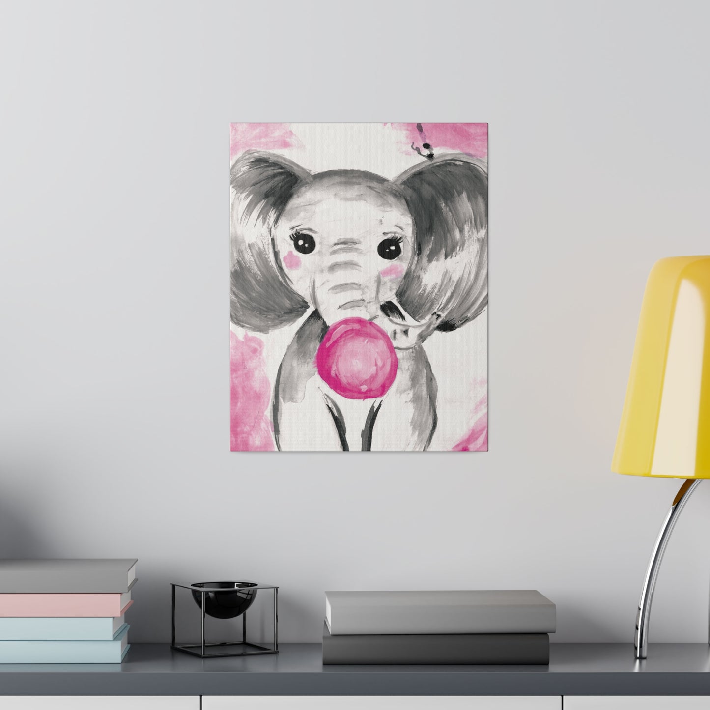 Little Elephant with pink bubblegum without AI - Matte Canvas, Stretched, 0.75"