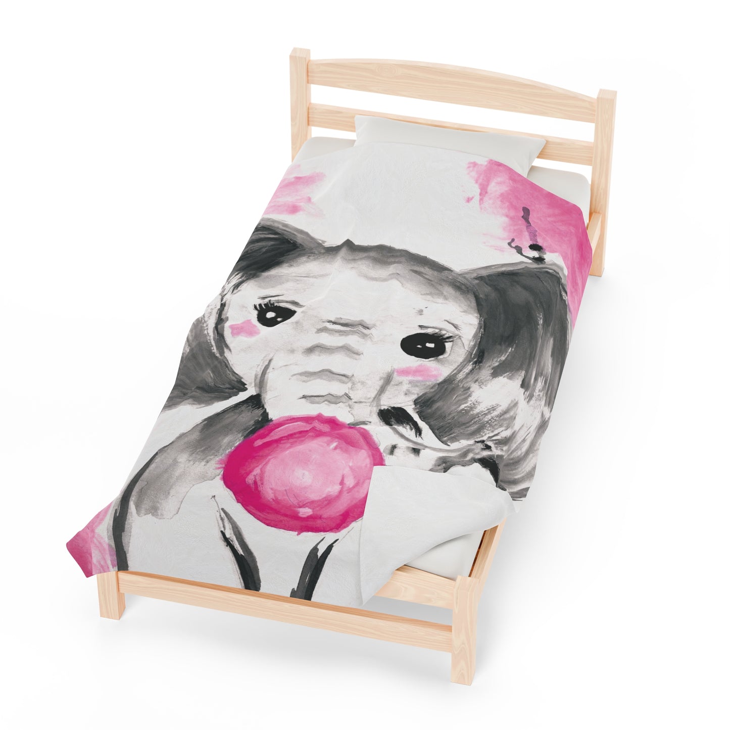 Little Elephant with pink bubblegum without AI - Velveteen Plush Blanket