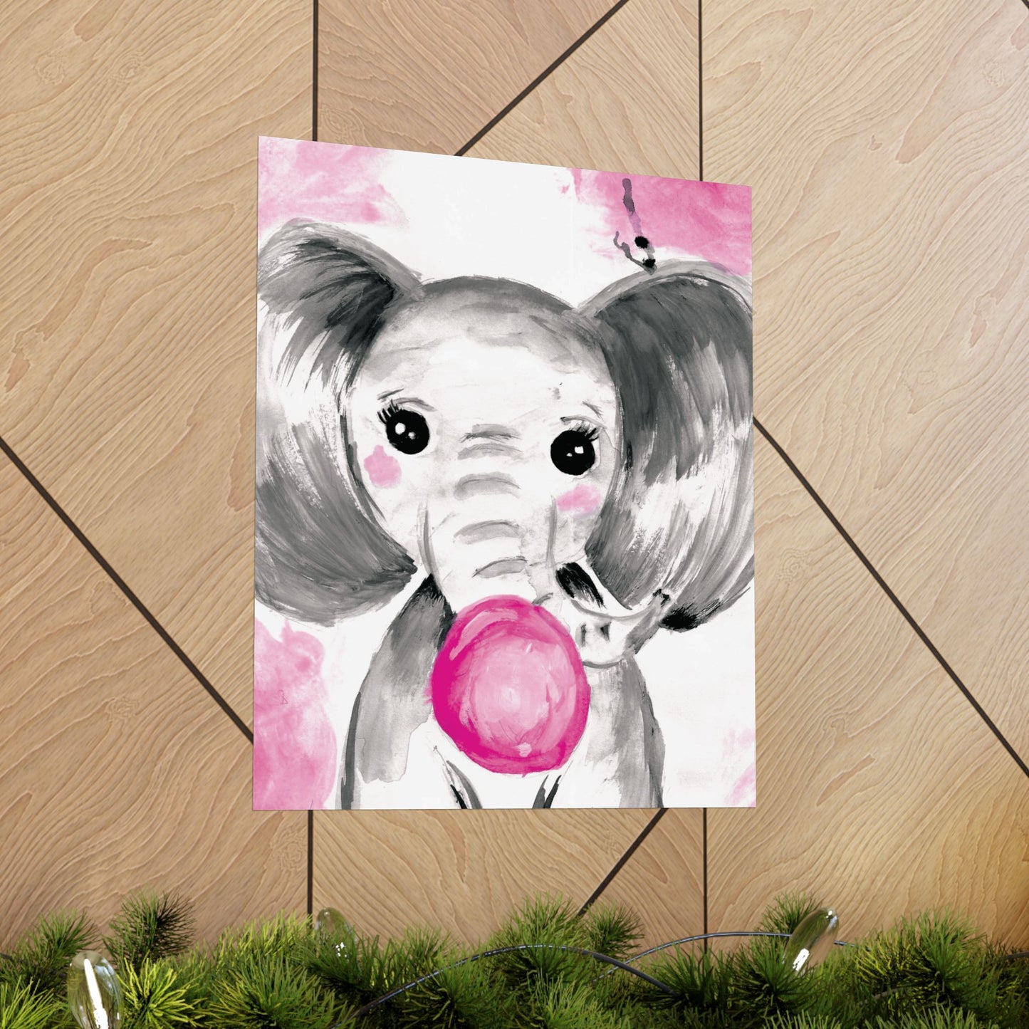 Little Elephant with pink bubblegum without AI - Matte Vertical Posters