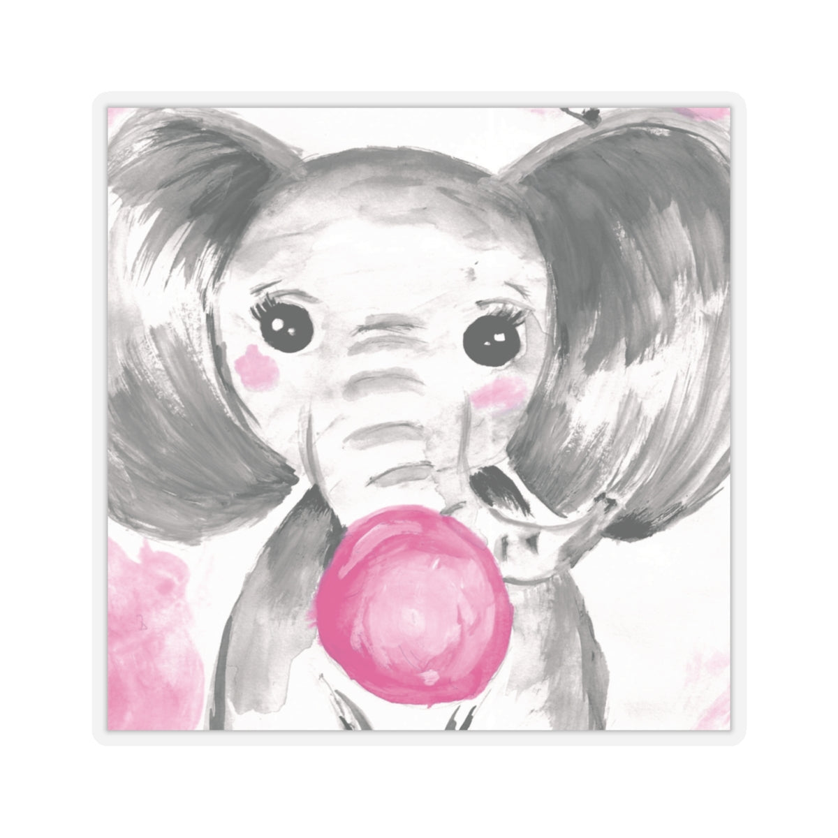 Little Elephant with pink bubblegum without AI - Kiss-Cut Stickers