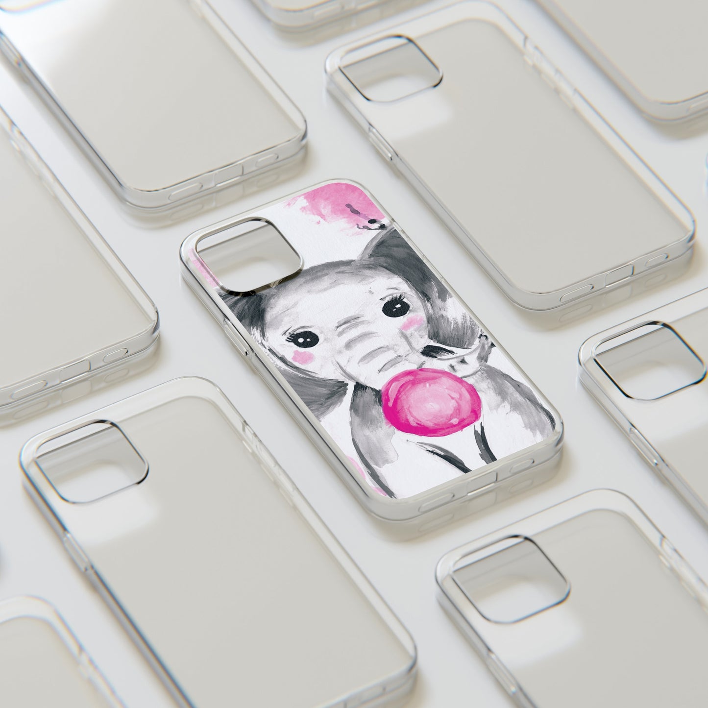 Little Elephant with pink bubblegum without AI - Soft Phone Cases