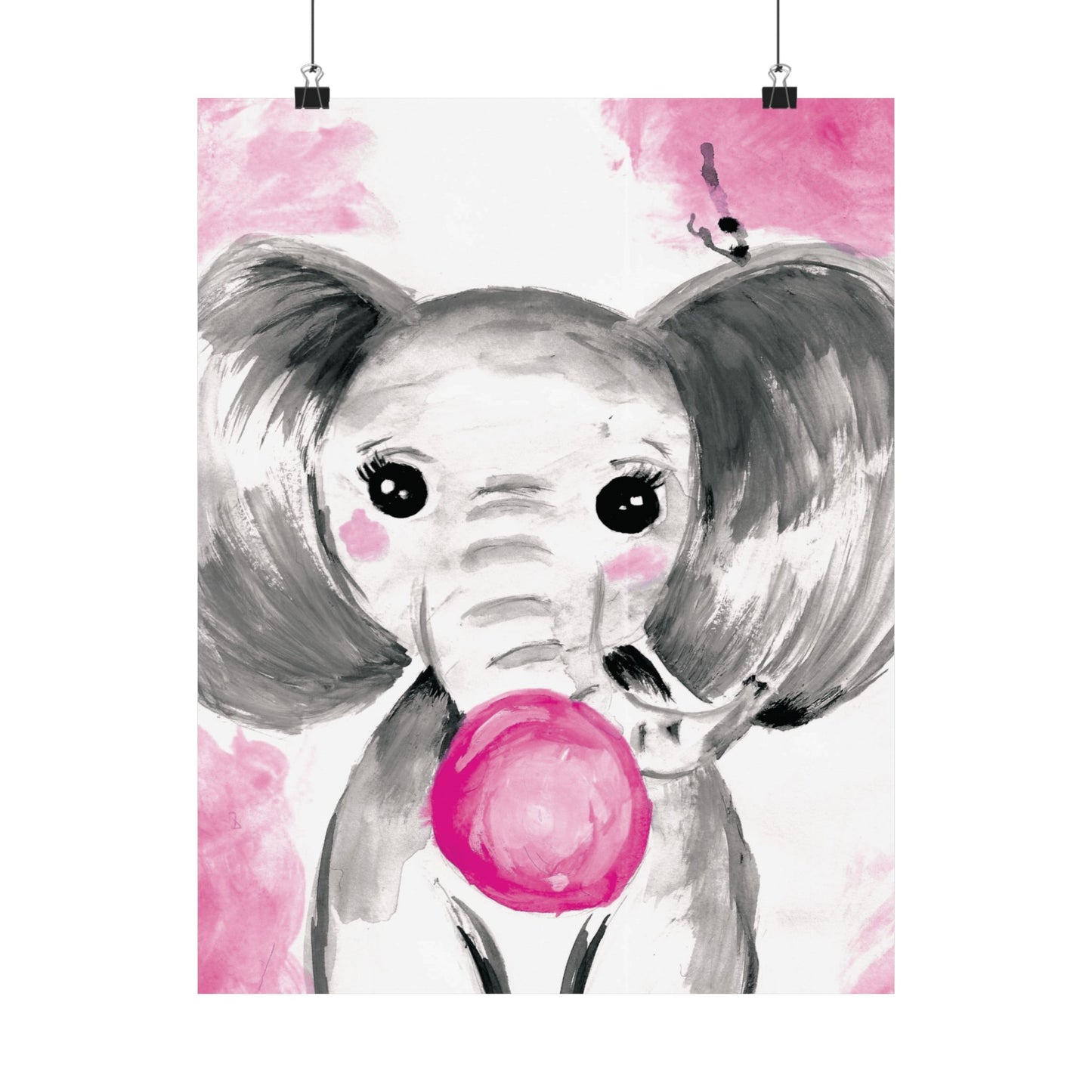 Little Elephant with pink bubblegum without AI - Matte Vertical Posters