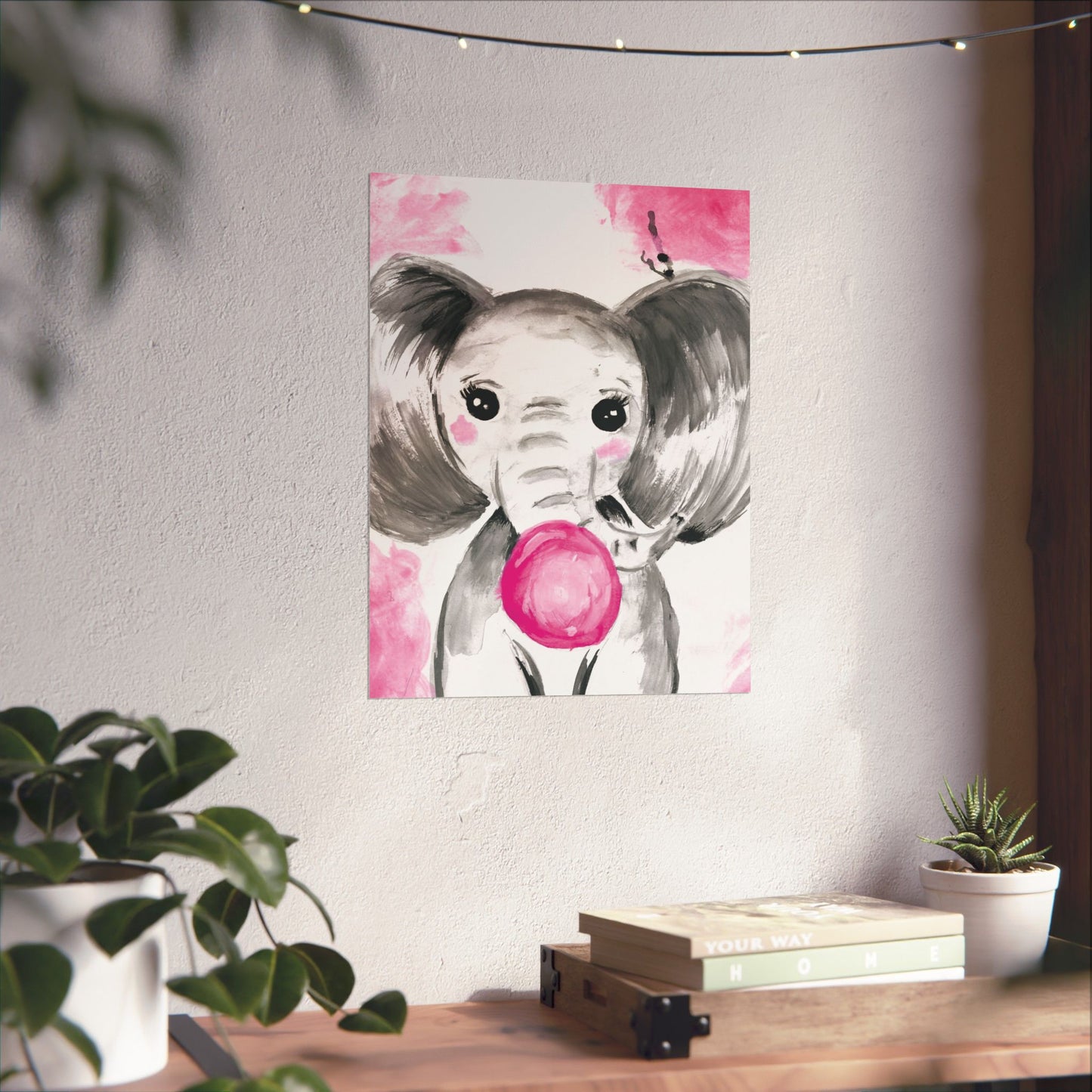 Little Elephant with pink bubblegum without AI - Matte Vertical Posters