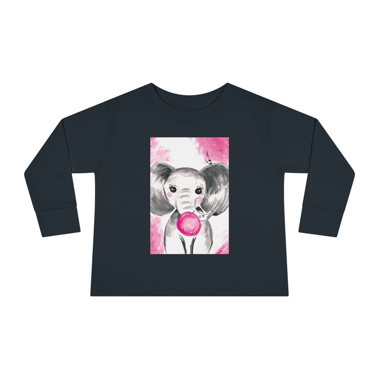 Little Elephant with pink bubblegum without AI - Toddler Long Sleeve Tee