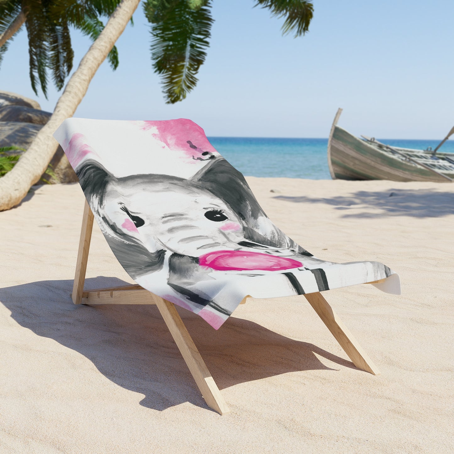 Little Elephant with pink bubblegum without AI - Beach Towel