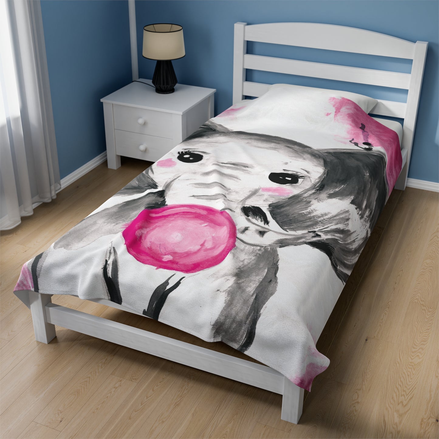 Little Elephant with pink bubblegum without AI - Velveteen Plush Blanket