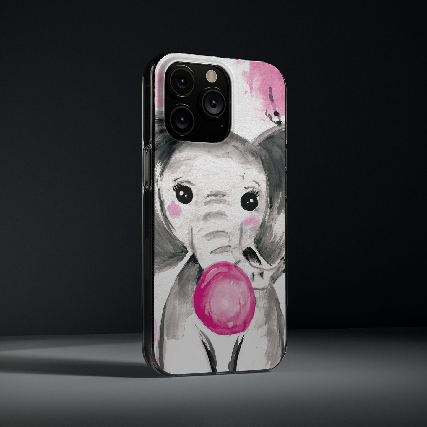 Little Elephant with pink bubblegum without AI - Soft Phone Cases