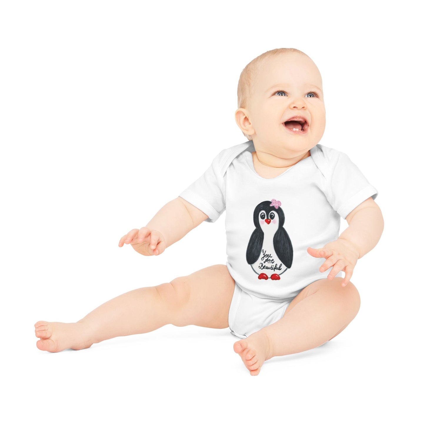 Little penguin beautiful - Baby Organic Short Sleeve Bodysuit