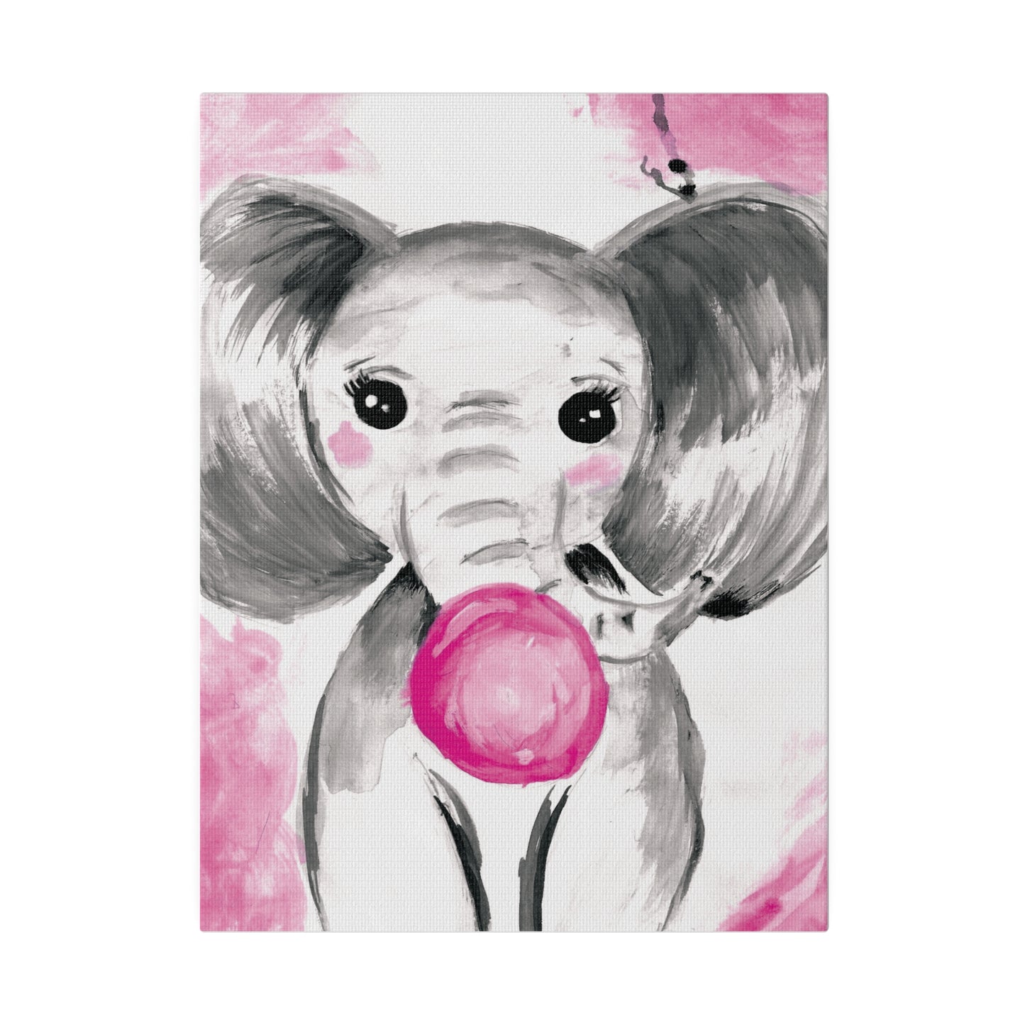 Little Elephant with pink bubblegum without AI - Matte Canvas, Stretched, 0.75"