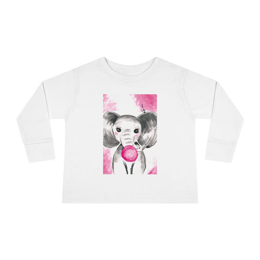 Little Elephant with pink bubblegum without AI - Toddler Long Sleeve Tee