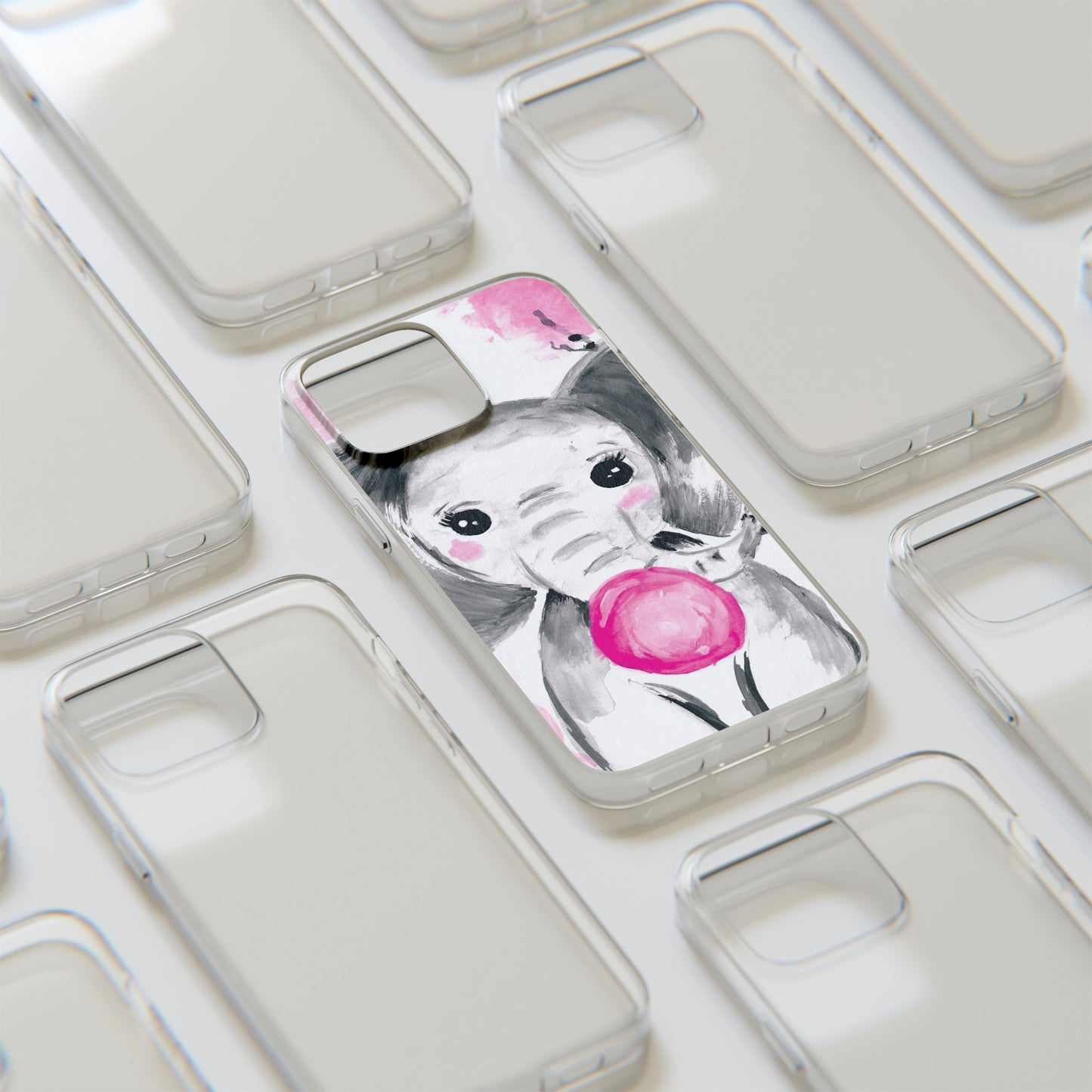 Little Elephant with pink bubblegum without AI - Soft Phone Cases