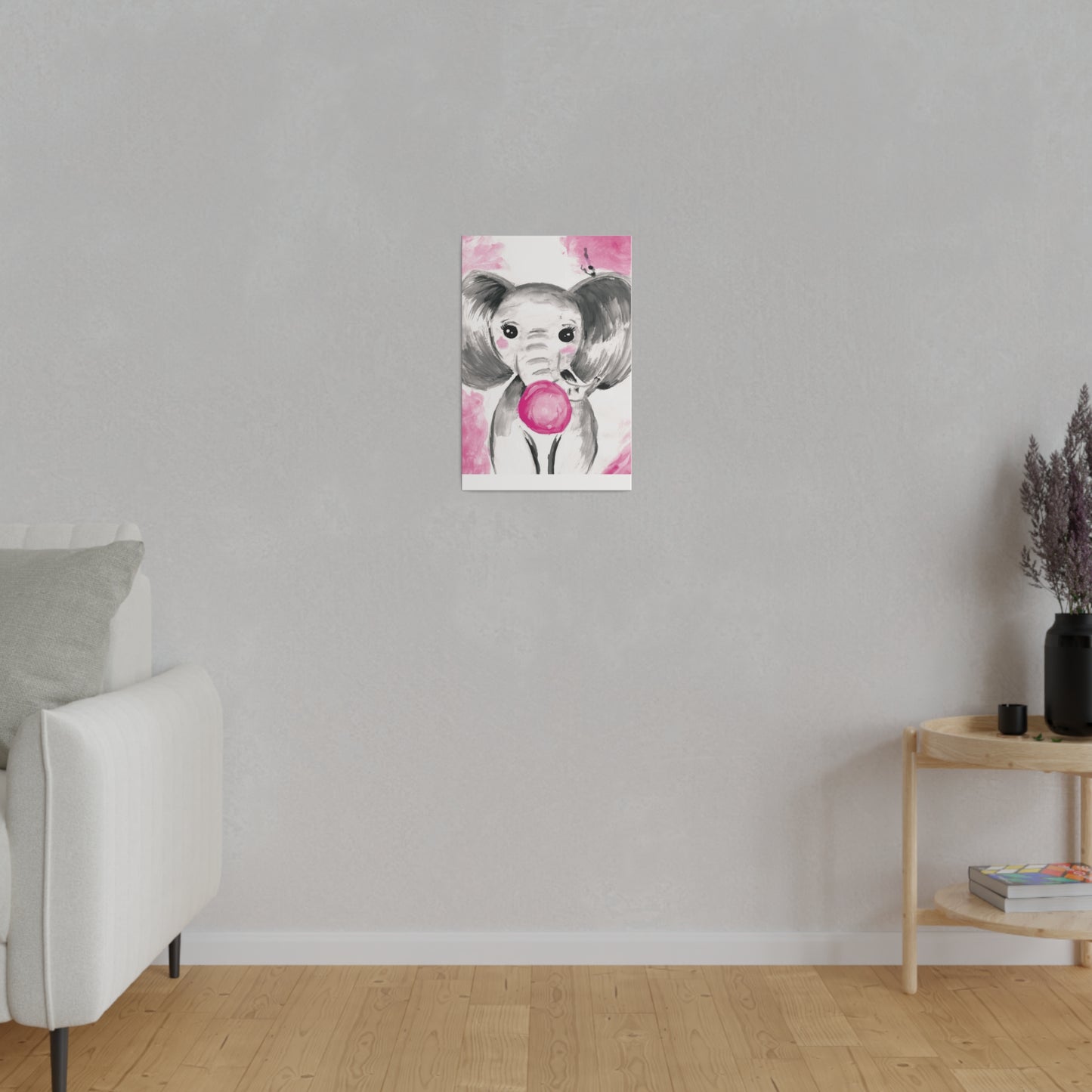 Little Elephant with pink bubblegum without AI - Matte Canvas, Stretched, 0.75"