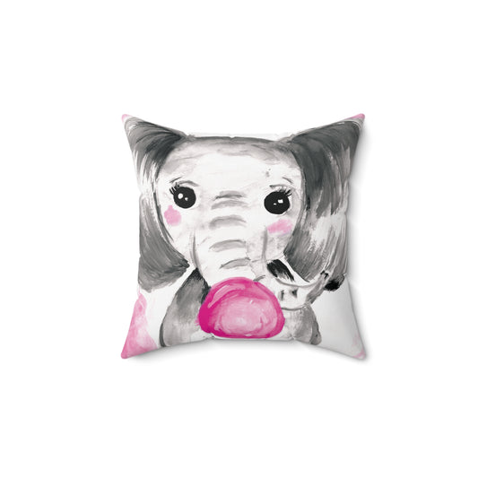 Little Elephant with pink bubblegum without AI - Spun Polyester Square Pillow