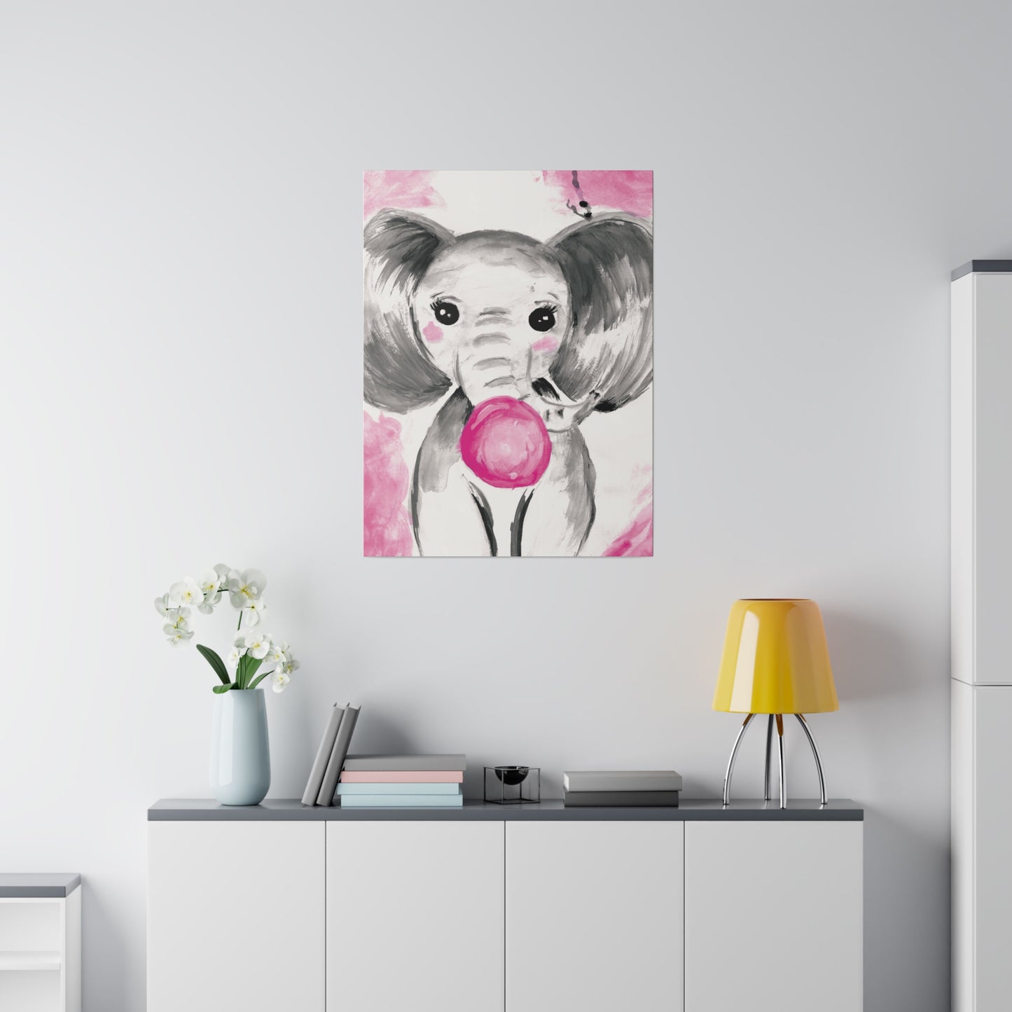 Little Elephant with pink bubblegum without AI - Matte Canvas, Stretched, 0.75"