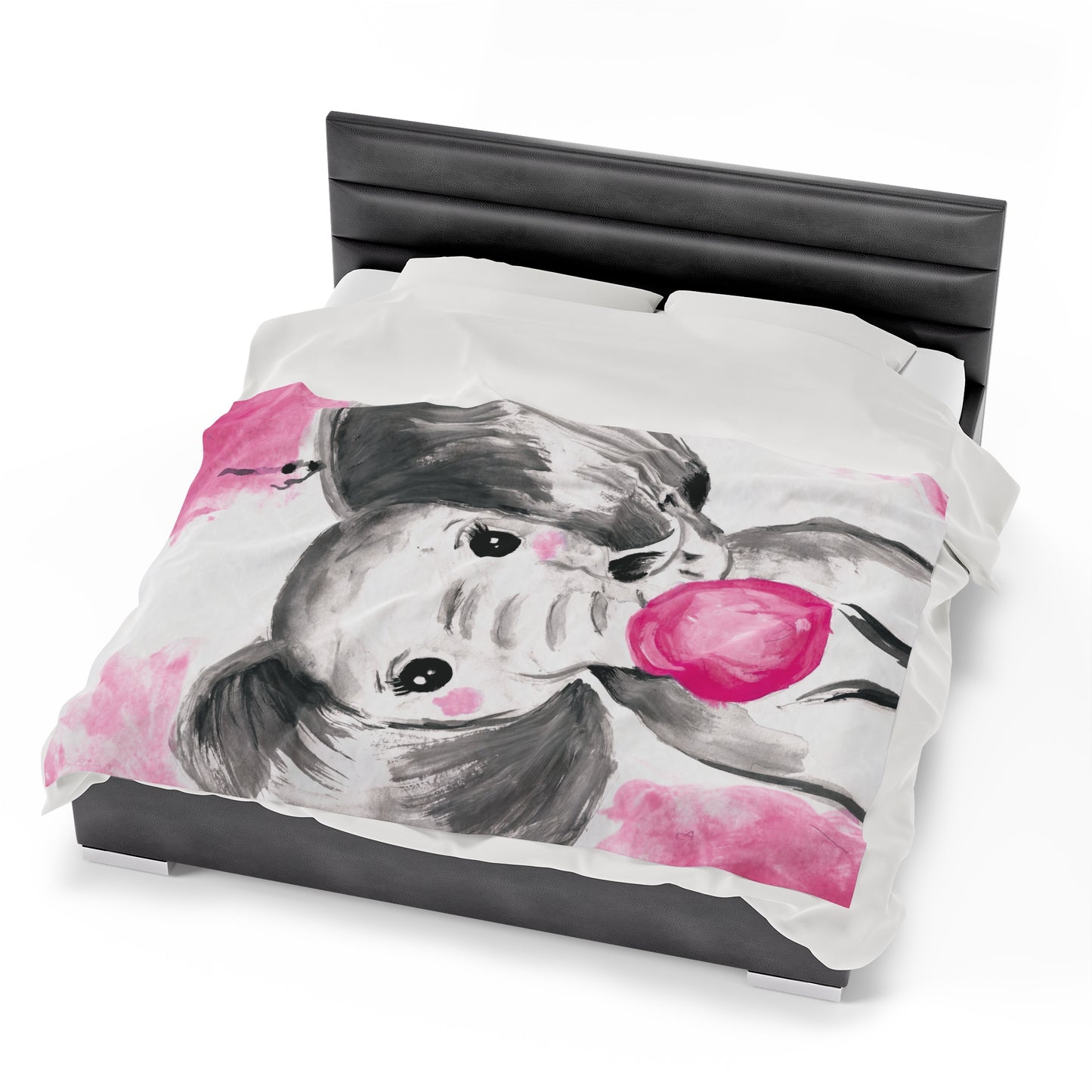 Little Elephant with pink bubblegum without AI - Velveteen Plush Blanket