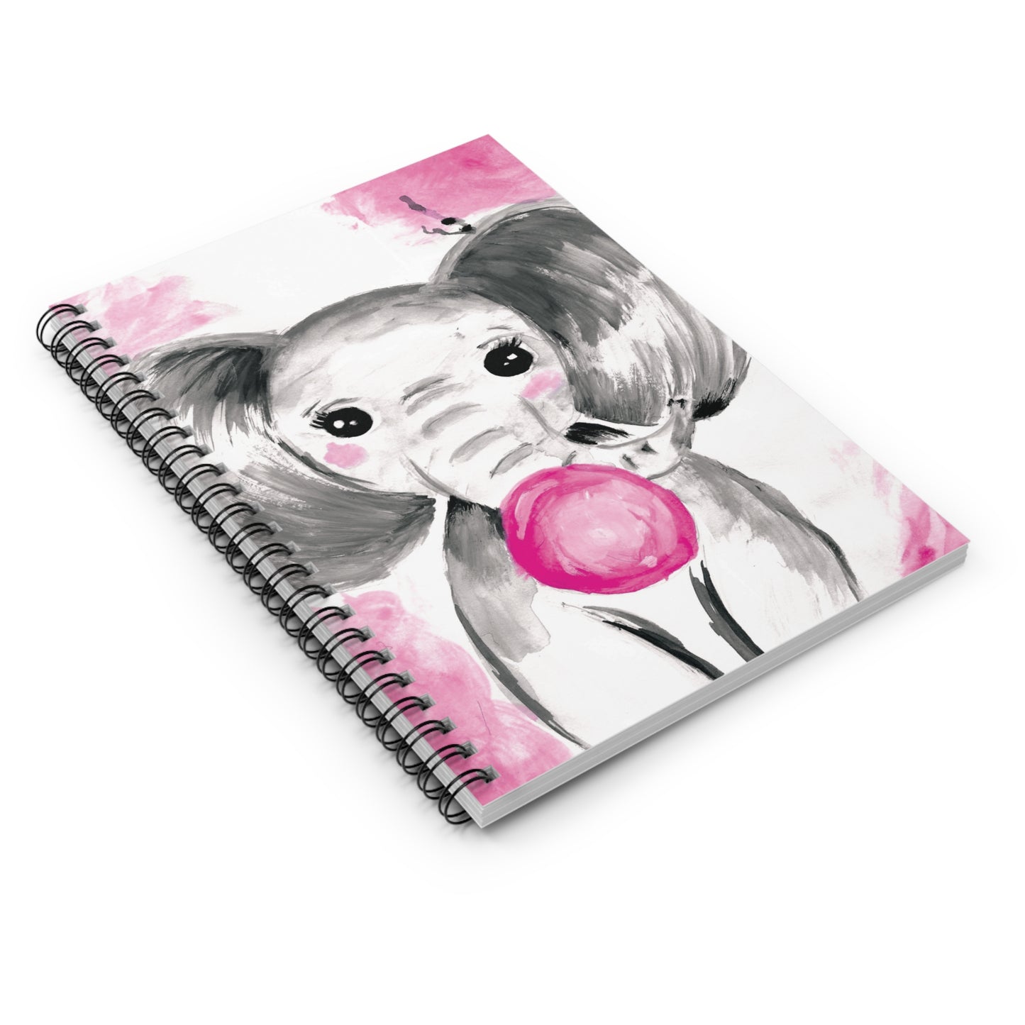 Little Elephant with pink bubblegum without - AI Spiral Notebook - Ruled Line