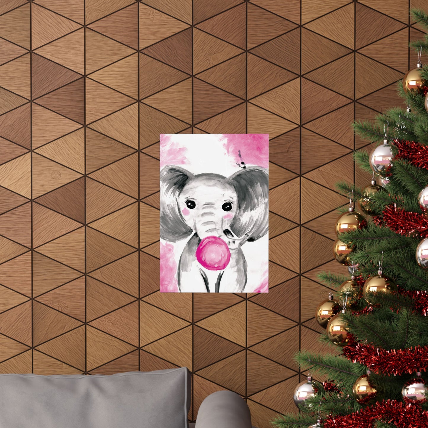 Little Elephant with pink bubblegum without AI - Matte Vertical Posters