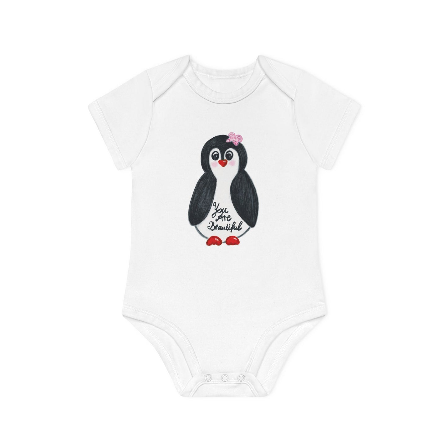 Little penguin beautiful - Baby Organic Short Sleeve Bodysuit