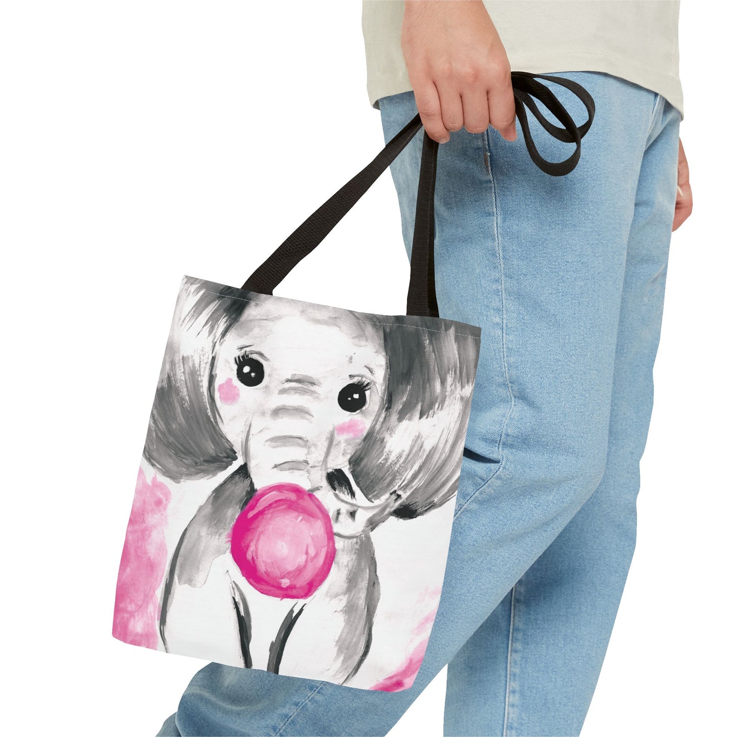Little Elephant with pink bubblegum without AI - Tote Bag (AOP)