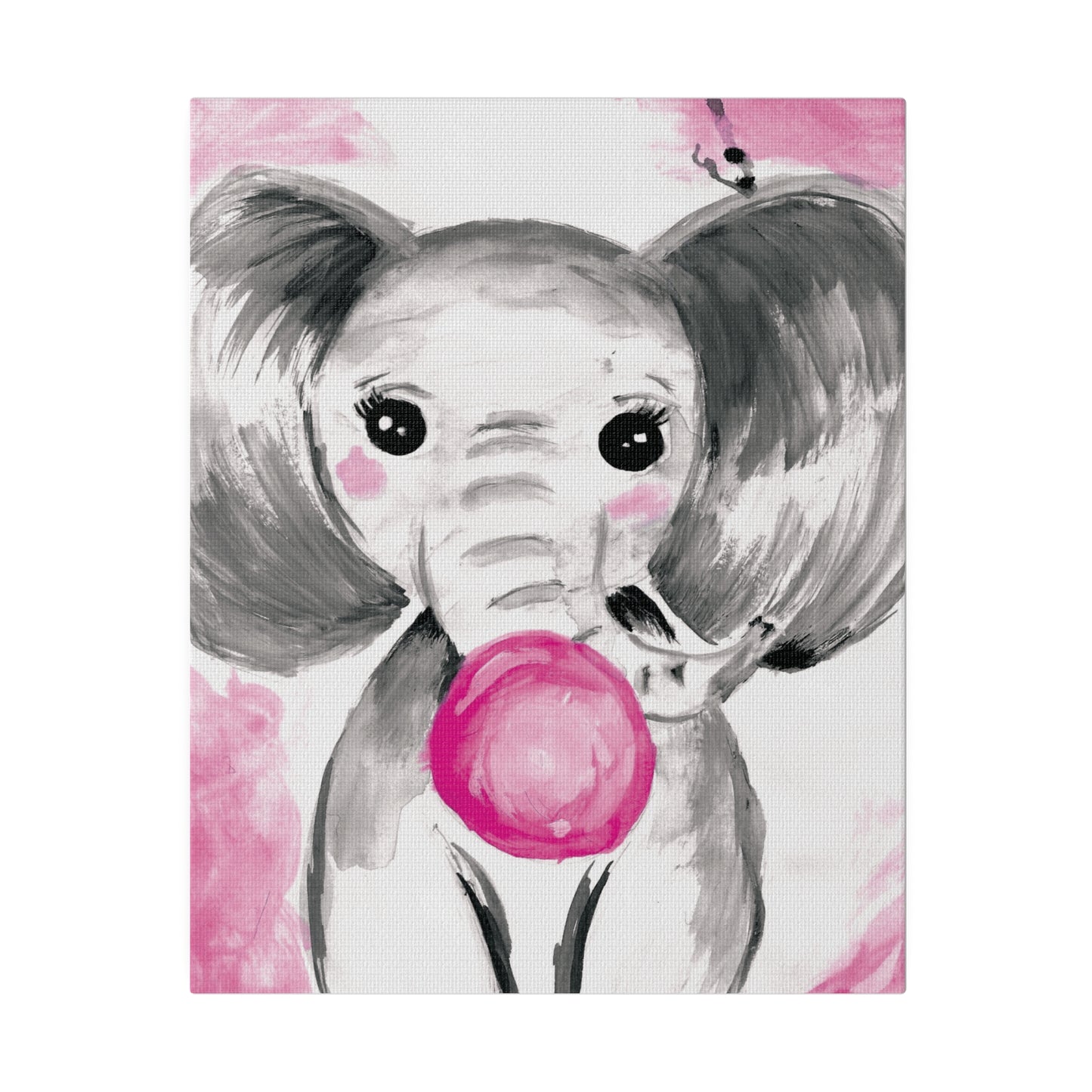 Little Elephant with pink bubblegum without AI - Matte Canvas, Stretched, 0.75"