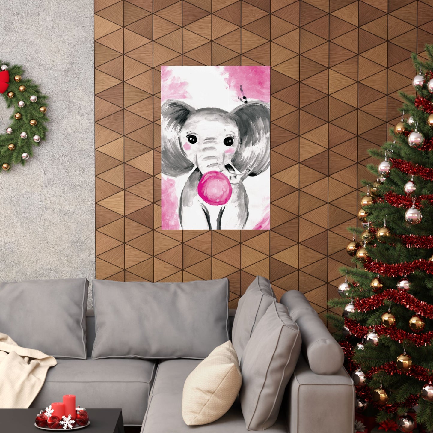 Little Elephant with pink bubblegum without AI - Matte Vertical Posters