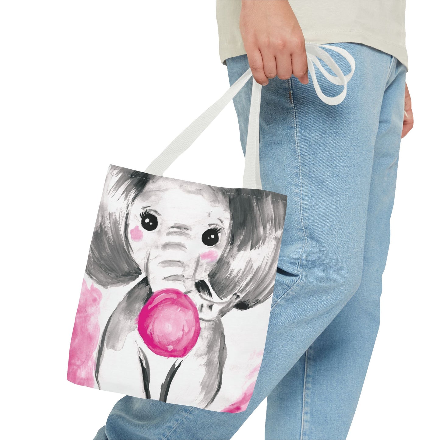 Little Elephant with pink bubblegum without AI - Tote Bag (AOP)
