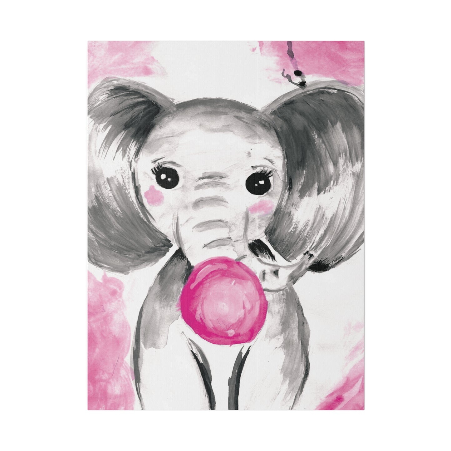 Little Elephant with pink bubblegum without AI - Matte Canvas, Stretched, 0.75"