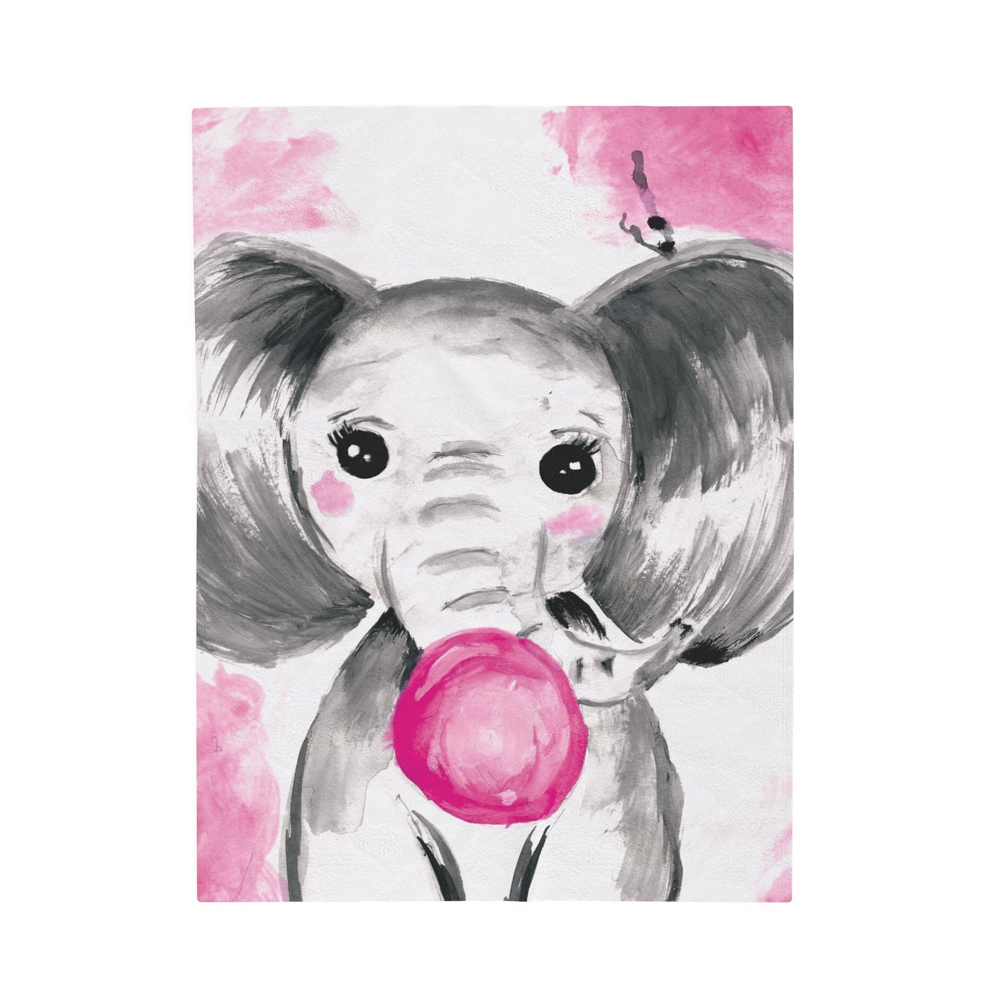 Little Elephant with pink bubblegum without AI - Velveteen Plush Blanket