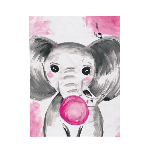 Little Elephant with pink bubblegum without AI - Velveteen Plush Blanket