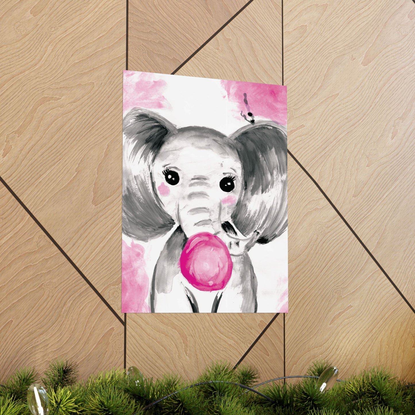 Little Elephant with pink bubblegum without AI - Matte Vertical Posters