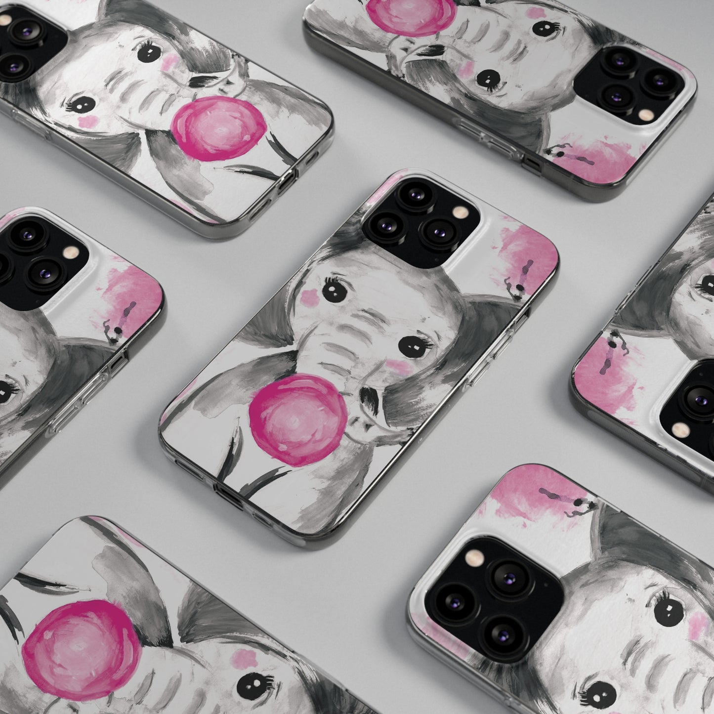 Little Elephant with pink bubblegum without AI - Soft Phone Cases